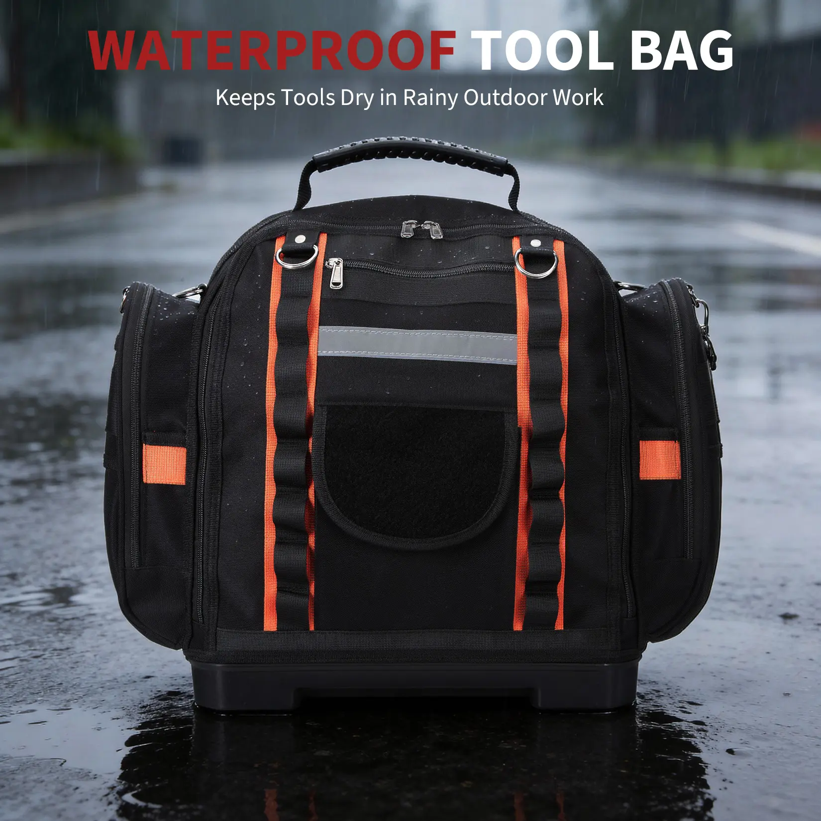 Garvee Heavy Duty Professional Tool Bag Backpack 40cm – 2-Layer Polyester, Removable Storage Cases, Reinforced Rubber Base, Waterproof, Black with Red Accents – Ideal for Electricians, Technicians, HVAC, Mechanics