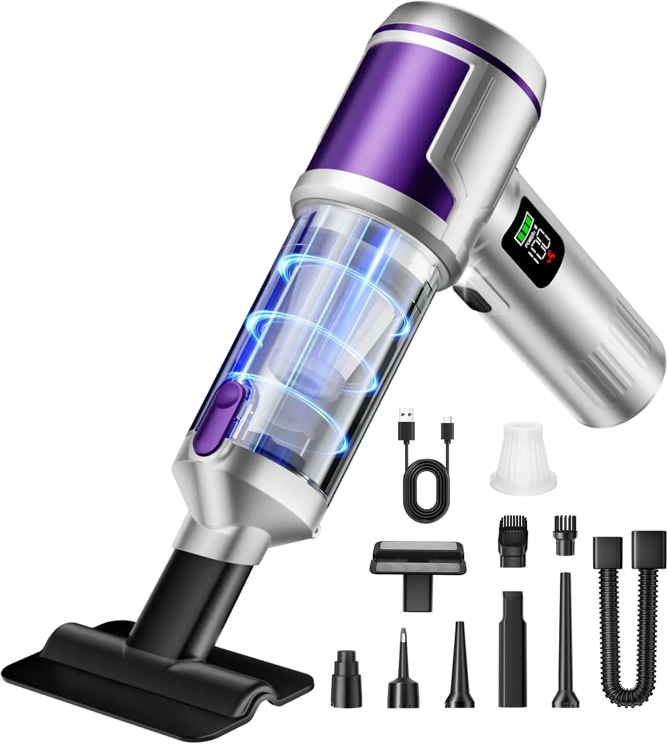 Cordless Handheld Vacuum Cleaner with 22000Pa Power High Suction, Cars Accessories Air Duster, Multi-Nozzle, Washable Filter, LED Light for Car, Home Use