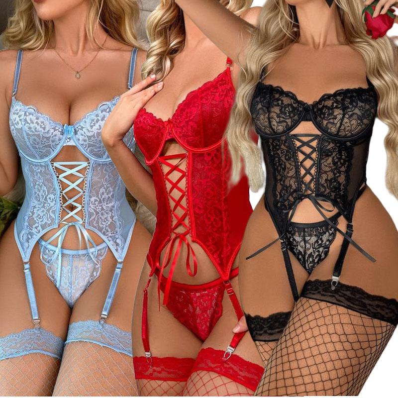 Classic 4pack Floral Lace Cut Out RhinestoneDetailUnderwire Lingerie Set Womenswearsleepwearcostume Comfortable Feminine Overalunderwear Floral LaceSheer panty two-pieceromantic nightwear Santa BabydollChemiseLingerie womenF Basic