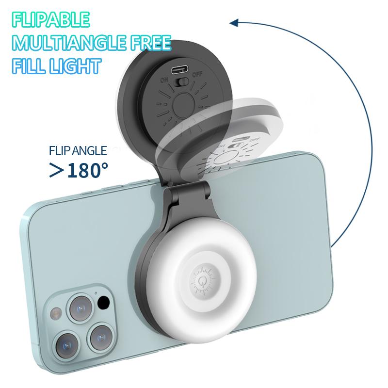 Strong Magnetic Selfie Ring Light for Phones - Snap-On LED Fill Light 180° Adjustable Rechargeable for Perfect Selfies Makeup & Live Videos