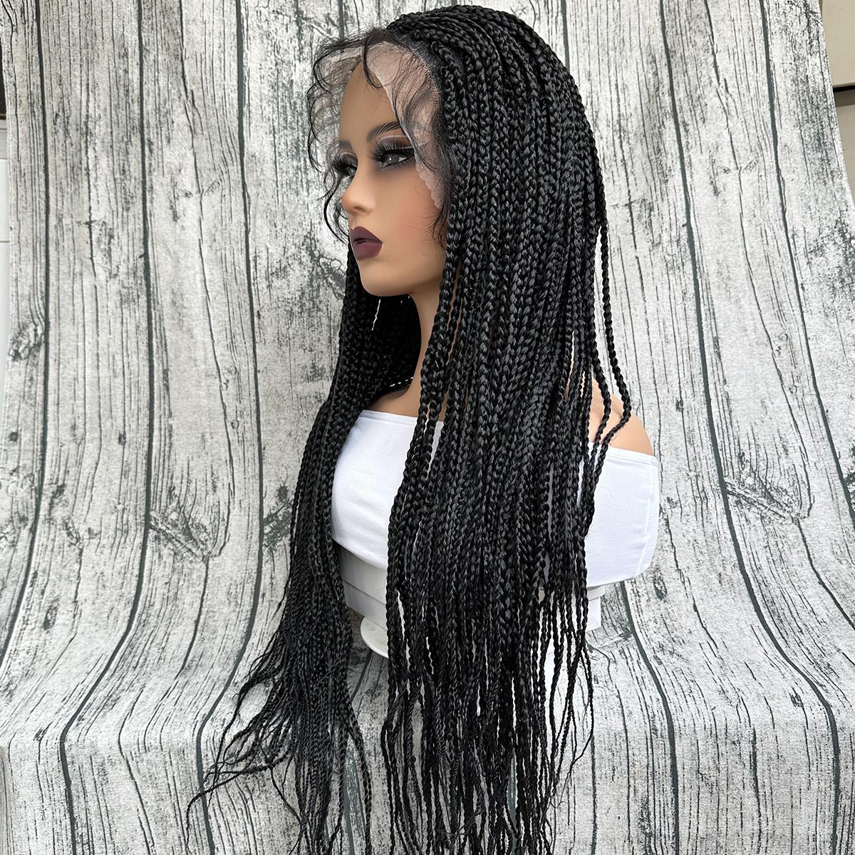 Premium Ultra Braid Synthetic Hair Full Lace Wig 30 Inch Long Braided Wigs for Women High-Quality Braids in Black for Stylish Looks and Versatile Uses