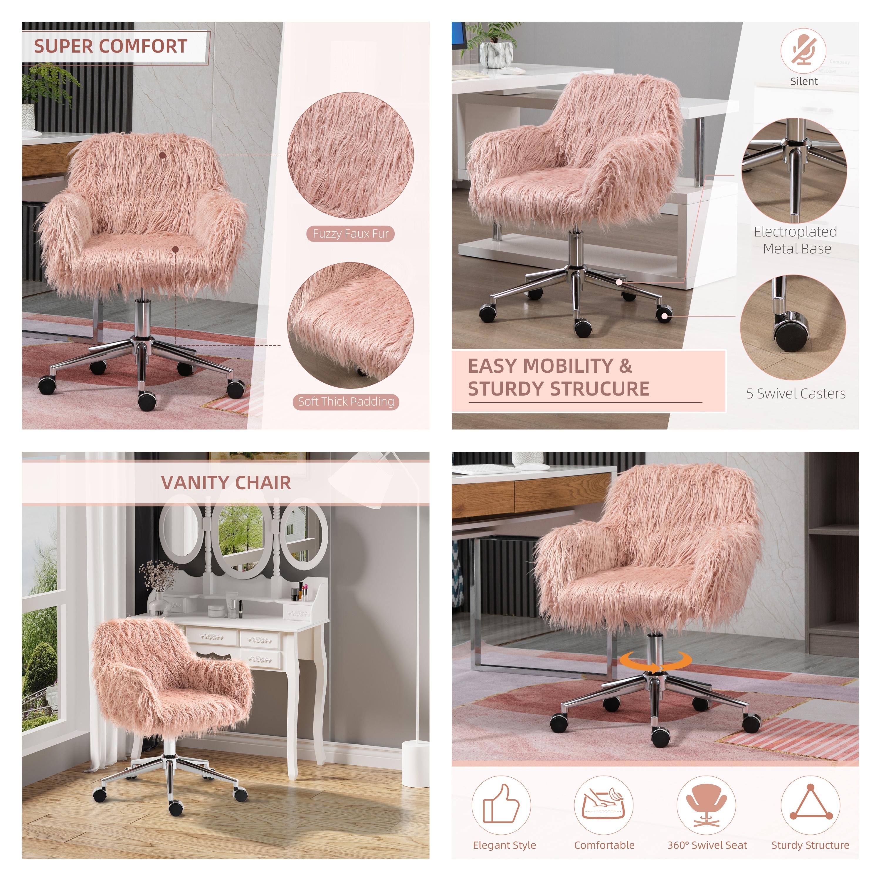 HOMCOM Mid-Back Office Chair, Swivel Vanity Chair with Adjustable Height and Wheels, Computer Desk Chair for Home Office or Bedroom