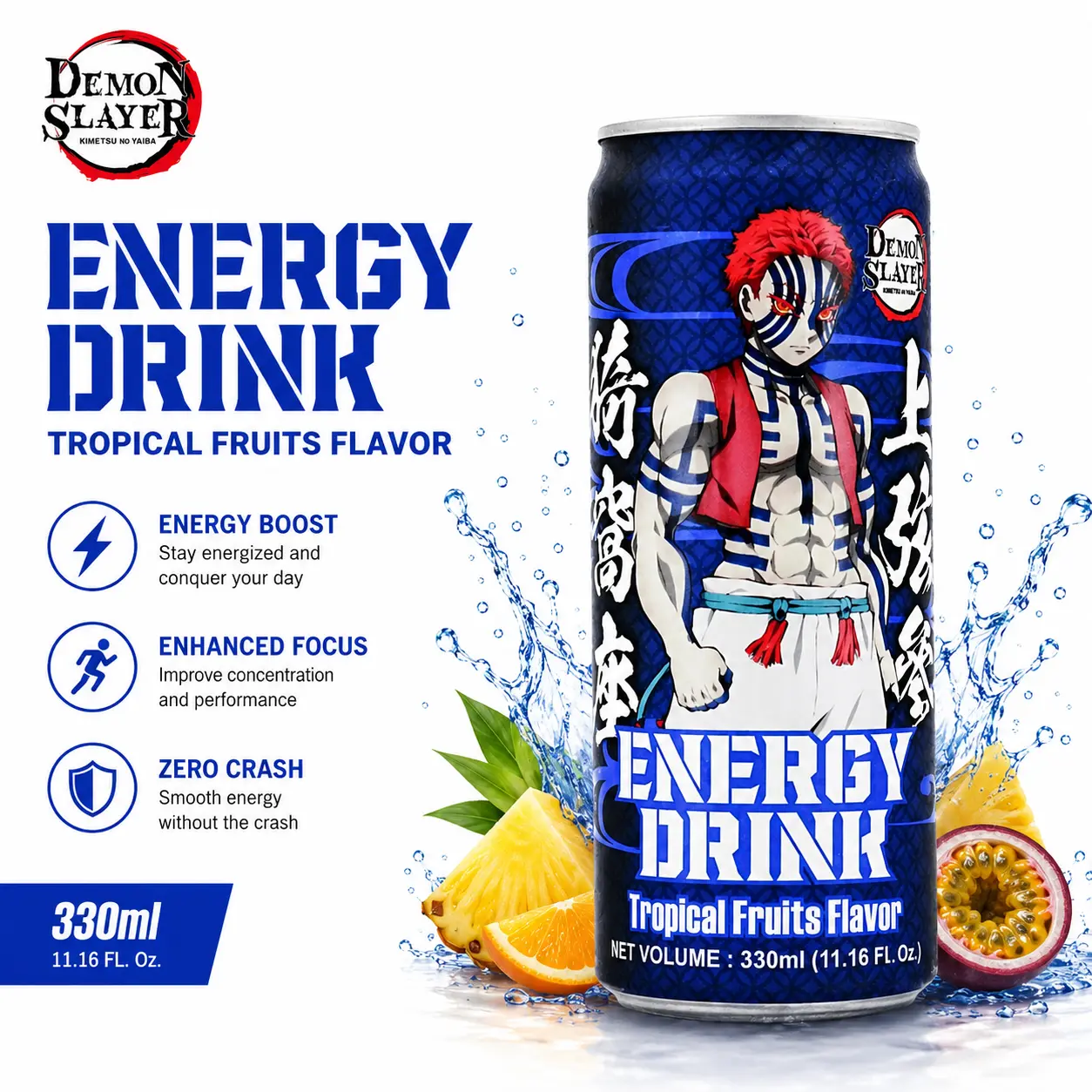 ANYYUMS Demon Slayer Limited Edition Canned Ambient Energy Beverage, 11.16oz (330ml) - Vietnamese Flavor - Akaza/Muzan