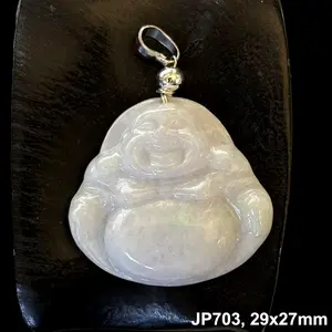 Hi-grade Natural White Jade Jadeite Pendant 'The Buddha Happy', Free Necklace