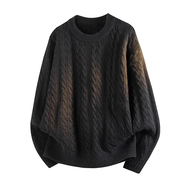 Men's Nylon-Polyester-Acrylic Long Sleeve Crewneck Pullover - Classic Loose Vintage High-End Simple Comfortable Skin-Friendly Versatile Elegant Basic Casual Knitwear, Ideal for American Street Outdoor, Evening Wear