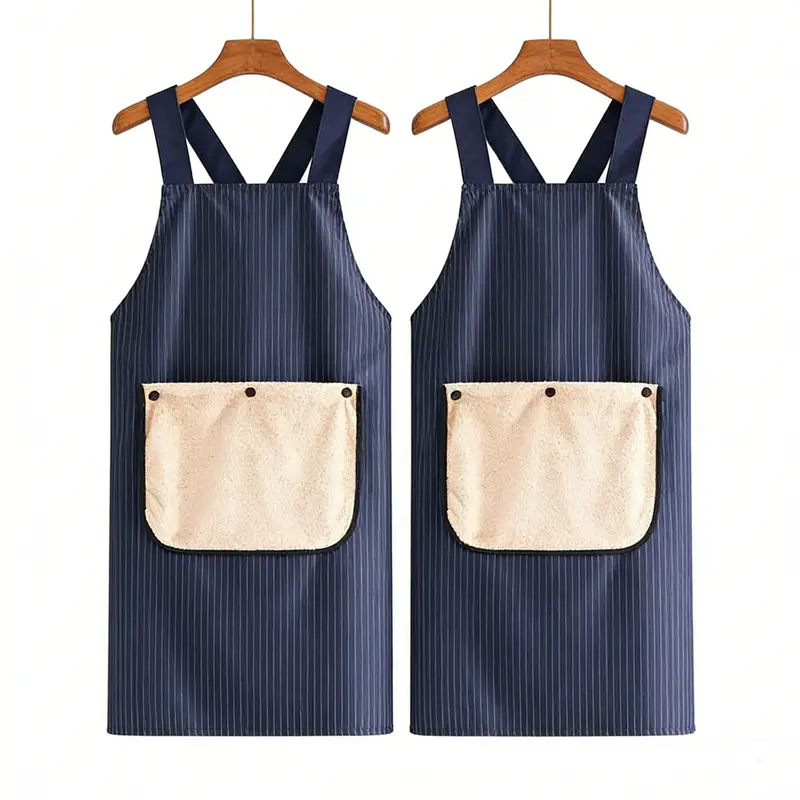 Unisex Elastane Gingham Kitchen Aprons 2-Pack - Adjustable Fit, Cross-Back Stay-Put, Front Pocket, Towel, All Season, Machine Washable, Easy Care, Wash-and-Go Clean, Cook-Grill-Paint Use, Ready to Rotate