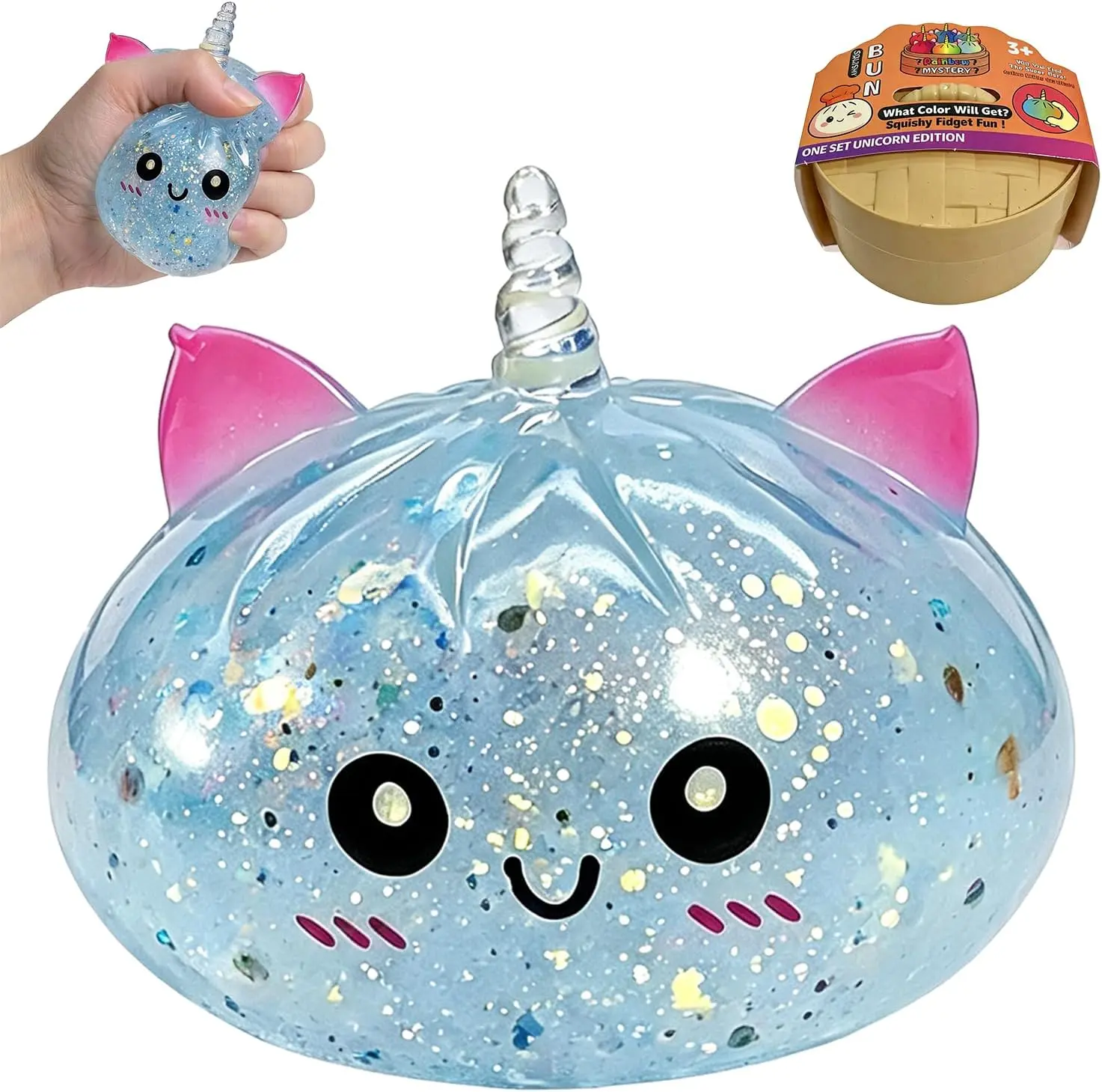 Blue Unicorn Squishy Stress Relief Toy - Glitter Stress Ball, Anxiety Relief Products for Teens, Classroom Prizes