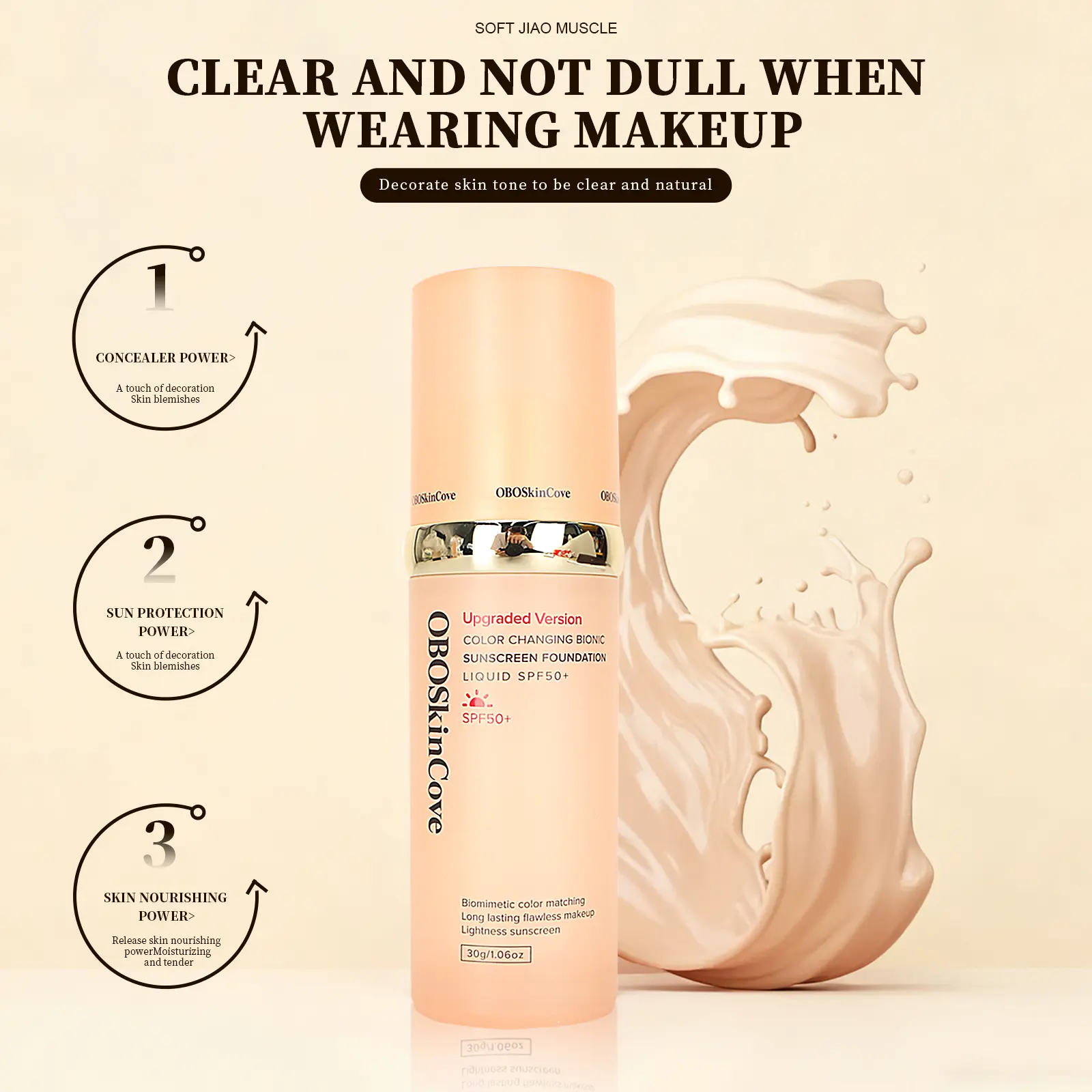 OBOSkincove 4-in-1 Tinted Foundation with SPF 50+ Sunscreen & Niacinamide, Hydrating Color-Adapting Facial Moisturizer for All Skin Types, 30 ml, Makeup Products, Moisturizing Power,back to school #backtoschool