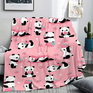 1pc of Pink Panda High-Definition Printed Flannel Tapestry Gift Blanket Decorative Throw Blanket Suitable for Camping, Outdoor Activities, Home Office, Soft And Comfortable T