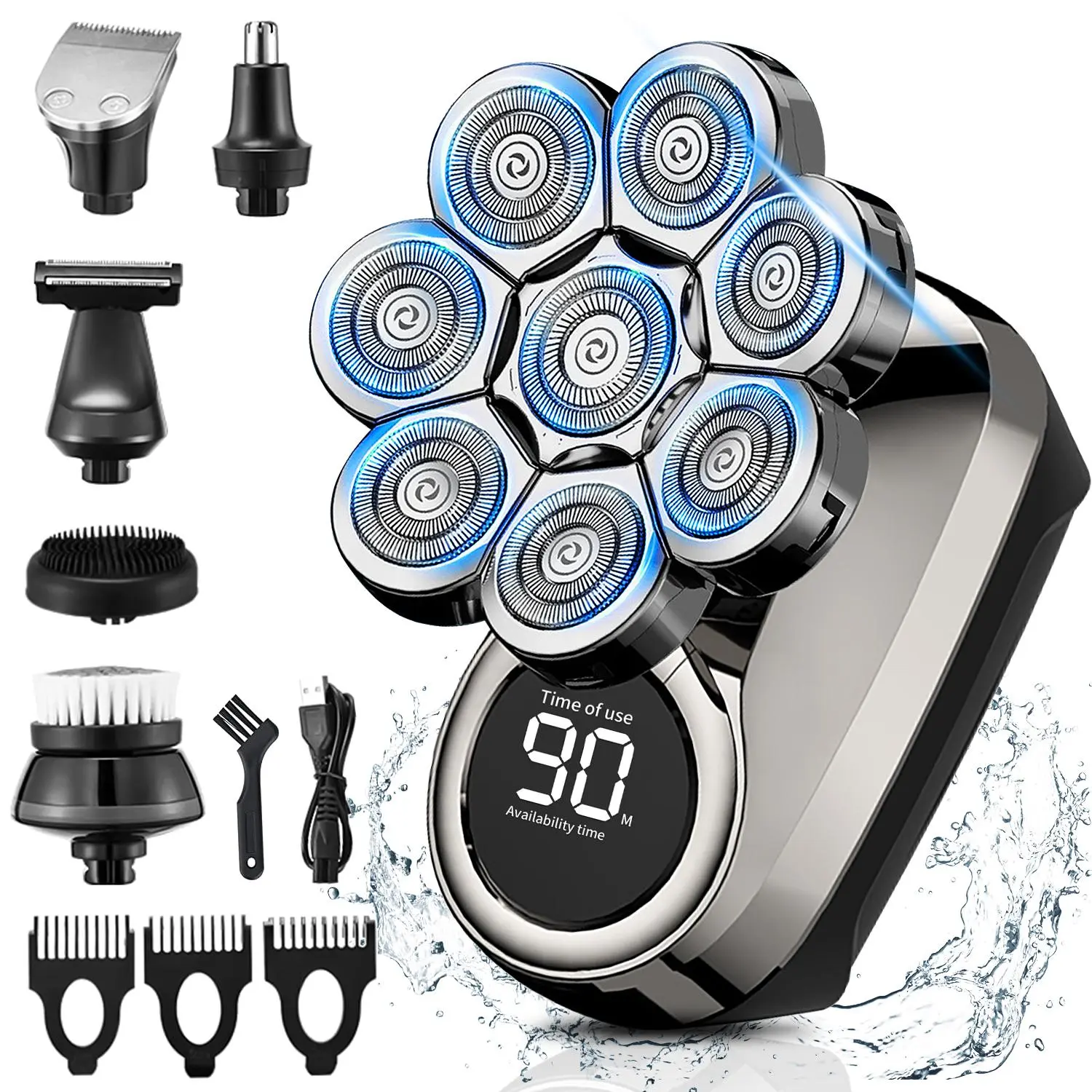 [SummerWins] 8D Head Shavers for Bald Men, Waterproof 6-in-1 Bald Head Shaver for Wet/Dry Use, Multifunctional Shaving Head, Washable Digital Display, Long Battery Life Personal Care Appliances