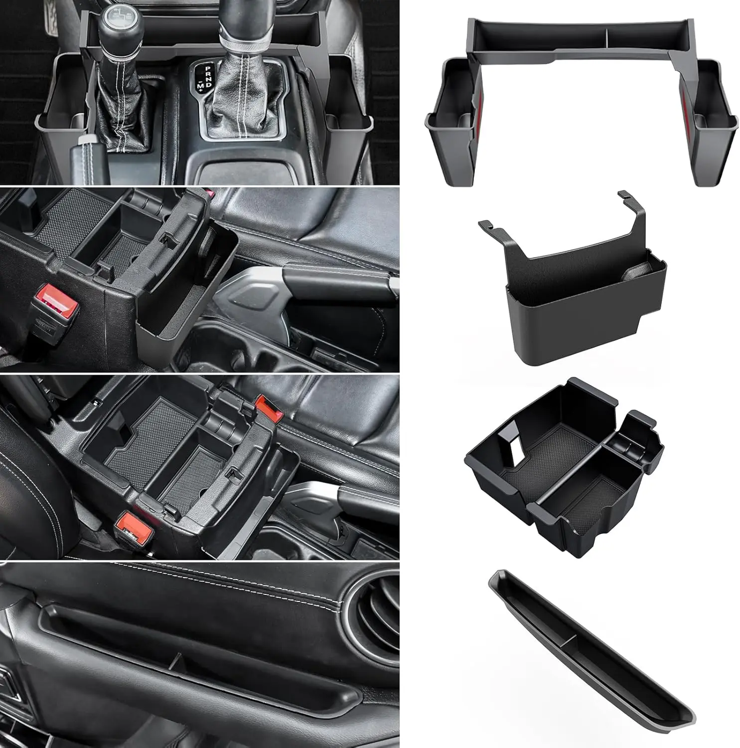 [BackToSchool]4PCS Upgraded Center Console Organizer for Jeep Wrangler JL JLU 4xe 2018-2023 & Gladiator JT 2020 2021 2022 2023 Accessories Gear Shift Side Tray Hanging Armrest Storage Box (Not for JK/JKU)