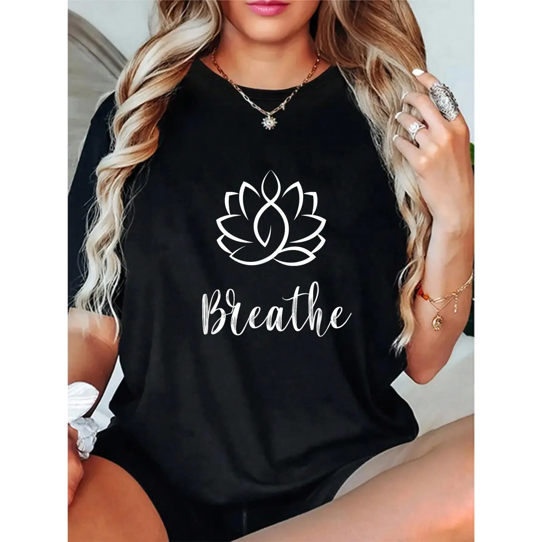 100% Cotton Breathe Buddha Lotus Flower Meditation Yoga T-Shirt