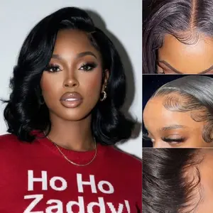 VRbest Wear and Go Glueless Wigs Pre Plucked Pre Cut 5x5 Body Wave Bob Wig Human Hair for Black Women 180 Denisty Natural Color 14inch Lace Front Wig