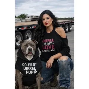 Diesel Is My Love Language Cold Shoulder Crew Neck Ribbed Cuffs Scuba Fabric Sweatshirt for Winter Casual Wear