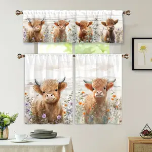 1pc/2pcs Curtains, Pastoral Hand-Painted Cute Cow Print Small Curtains, Rod Pocket Decorative Printed Light-Filtering Curtains for Kitchen, Living Room, Office, Bedroom, Home Decor