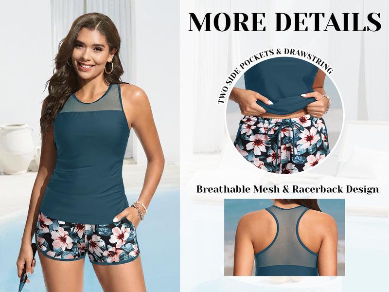 Aqua Eve Women Tankini with Shorts - Tummy Control Two Piece Swimsuit High Neck Bathing Suit with Pockets 2026 Swimwear