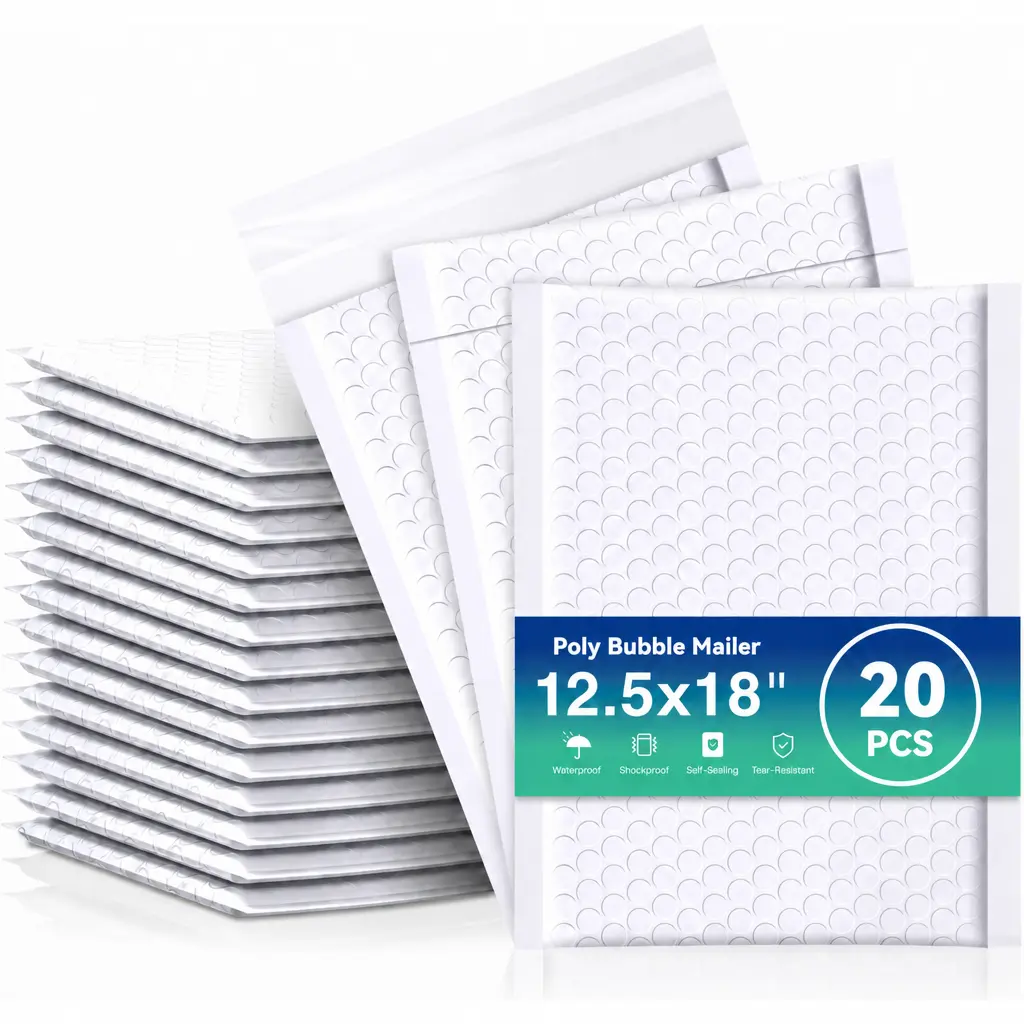Poly Bubble Mailers 12.5 x 18 Inch 20 Pack 15 Pcs 5 Piece Bulk Shipping Bags White Self-Seal Waterproof Padded Envelopes with Bubble Wrap Protection Strong Self Adhesive Shipping Envelopes for Small Business Packaging Mailing Bags for Shipping