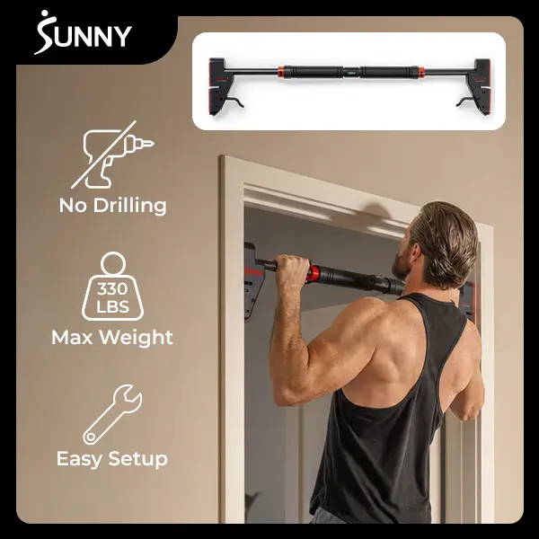 SUNNY 330LBS Pull Up Bar Adjustable 28"-38" No Drill Tools Installation Damage Free for Door Room Wall Twist Handlebar to Tighten Non-Slip Heavy-Duty Bar for Home Workouts Chest Strength Muscle Training Push Ups Body Fitness Gym Equipment Arm Trainer