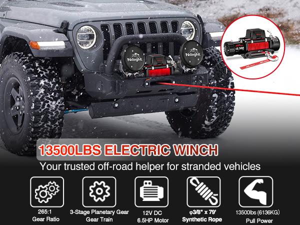 Nilight 12V Electric Winch 13000lbs ATV Trailer Winches with Synthetic Rope Fairlead Wired Handle & Infrared Remote Waterproof Winch for Truck Offroad