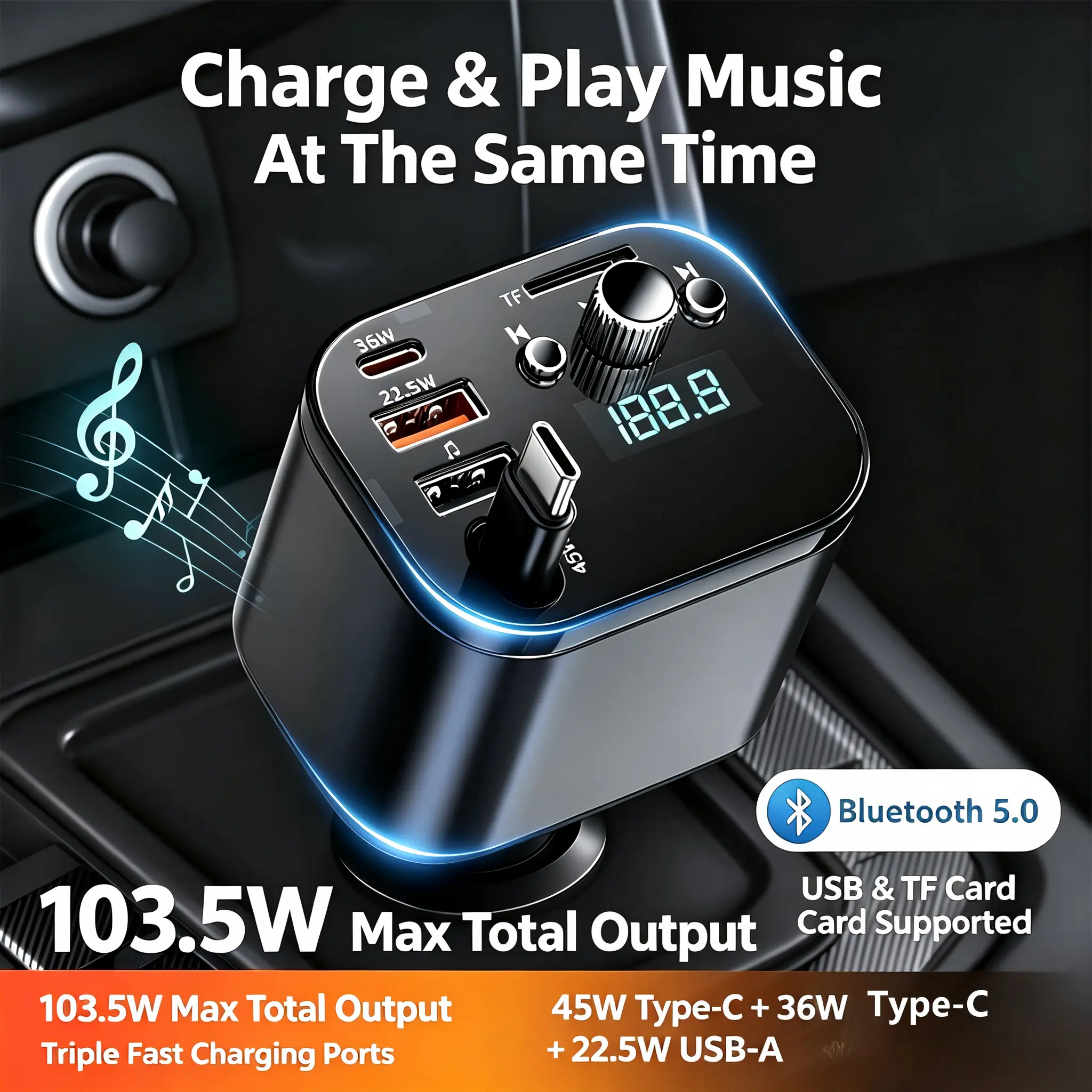 [Update] HEXIBII Bluetooth Car FM Transmitter -fast charge, Wireless Hands-Free Audio Adapter for Automotive & Motorcycle,summerfinds Springtok Outdoorfun