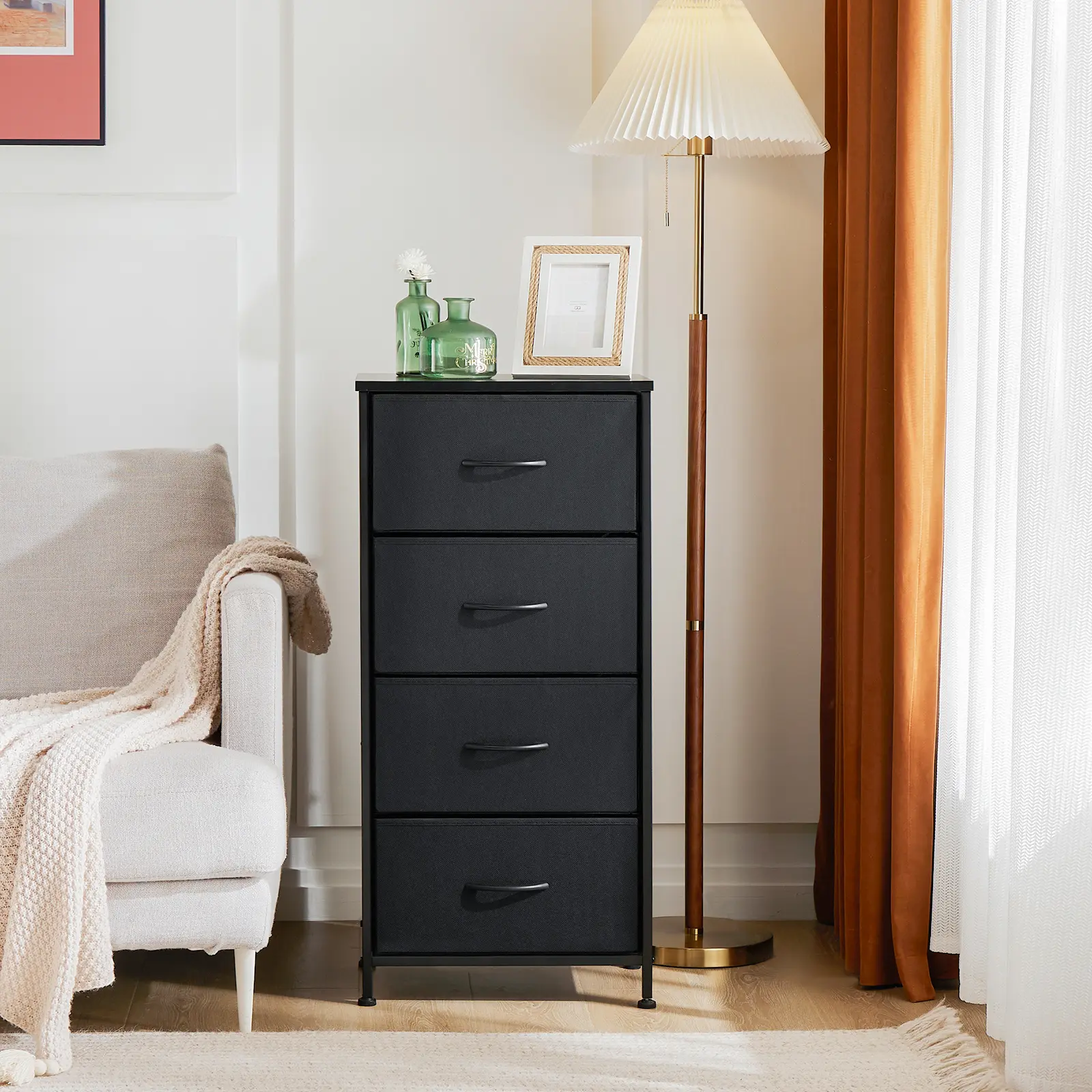 Modern 4-Drawer Skinny Fabric Dresser - Small Room Storage Cabinet, Multi-Drawer Organizer for Bedroom Indoor Furniture Cupboards & Cabinets, Bedroom Dresser, Dresser For Bedroom, Storage Organization