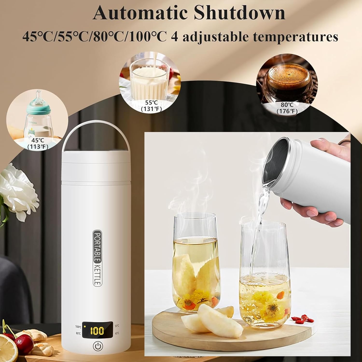Portable Electric Kettle, Travel Electric Kettle, Water Heater with 4 Temperature Controls, Mini Tea Coffee Kettle, Thermostatic Kettle, Household Appliances for Home Kitchen