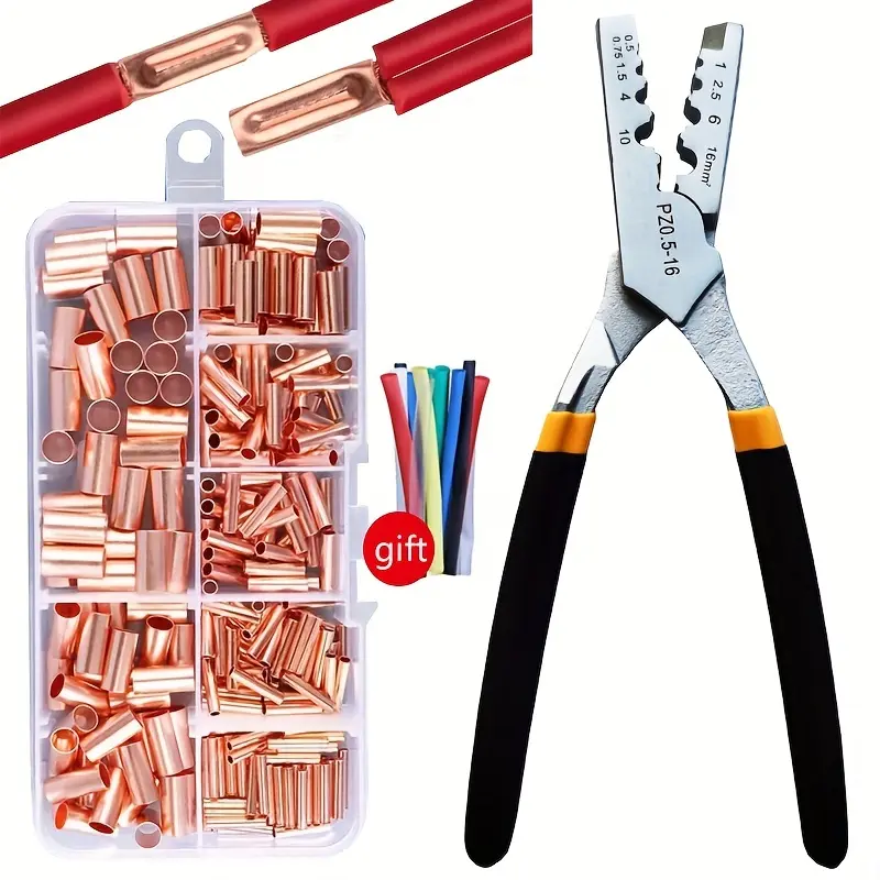 250Pcs GT Small Tube Bootlace Ferrule Crimping Terminals Kit, with Copper Wire Crimping Tool and Metal Handle, for Home Electrical Projects
