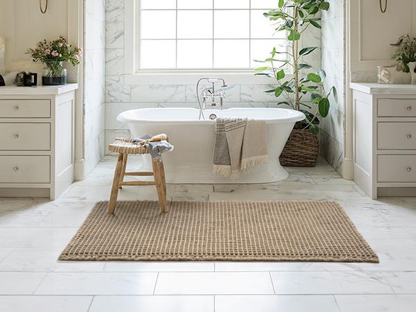 MontVoo Waffle Bath Mat, Ultra Soft, Non-Skid Plaid Design with Tassels, Absorbent, Machine Washable Knitted Mat for Bathroom, Kitchen & Hallway