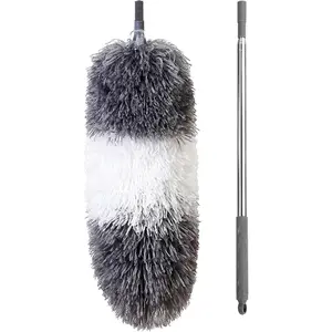 Microfiber Feather Duster with Extendable Pole and Bendable Head, 100" Telescoping Duster for Cleaning Ceiling, Fan, Furniture