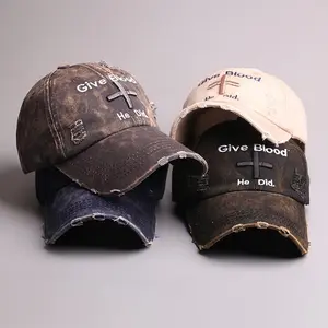 Retro Ripped Washed Cotton Hat, Unisex Faith Streetwear Baseball Cap