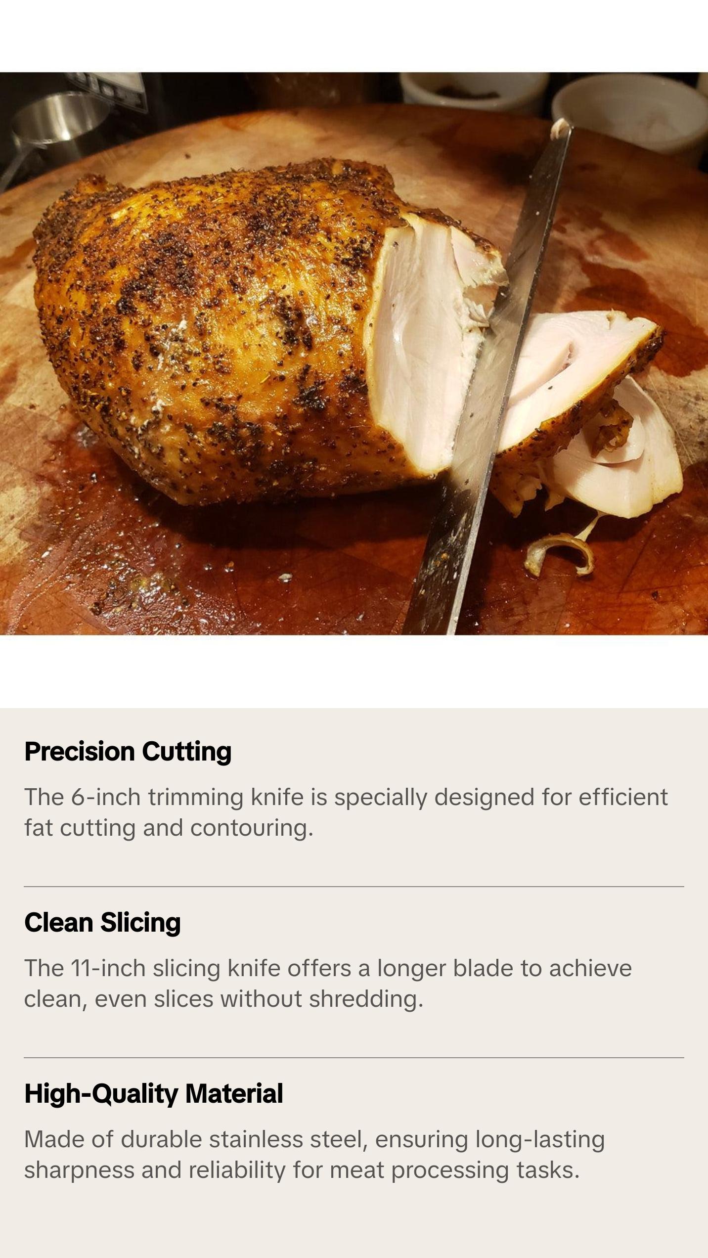 SpitJack  6 Inch Beef Brisket Trimming and Boning Knife and 11" Slicing Knife Bundle. Stainless Steel.