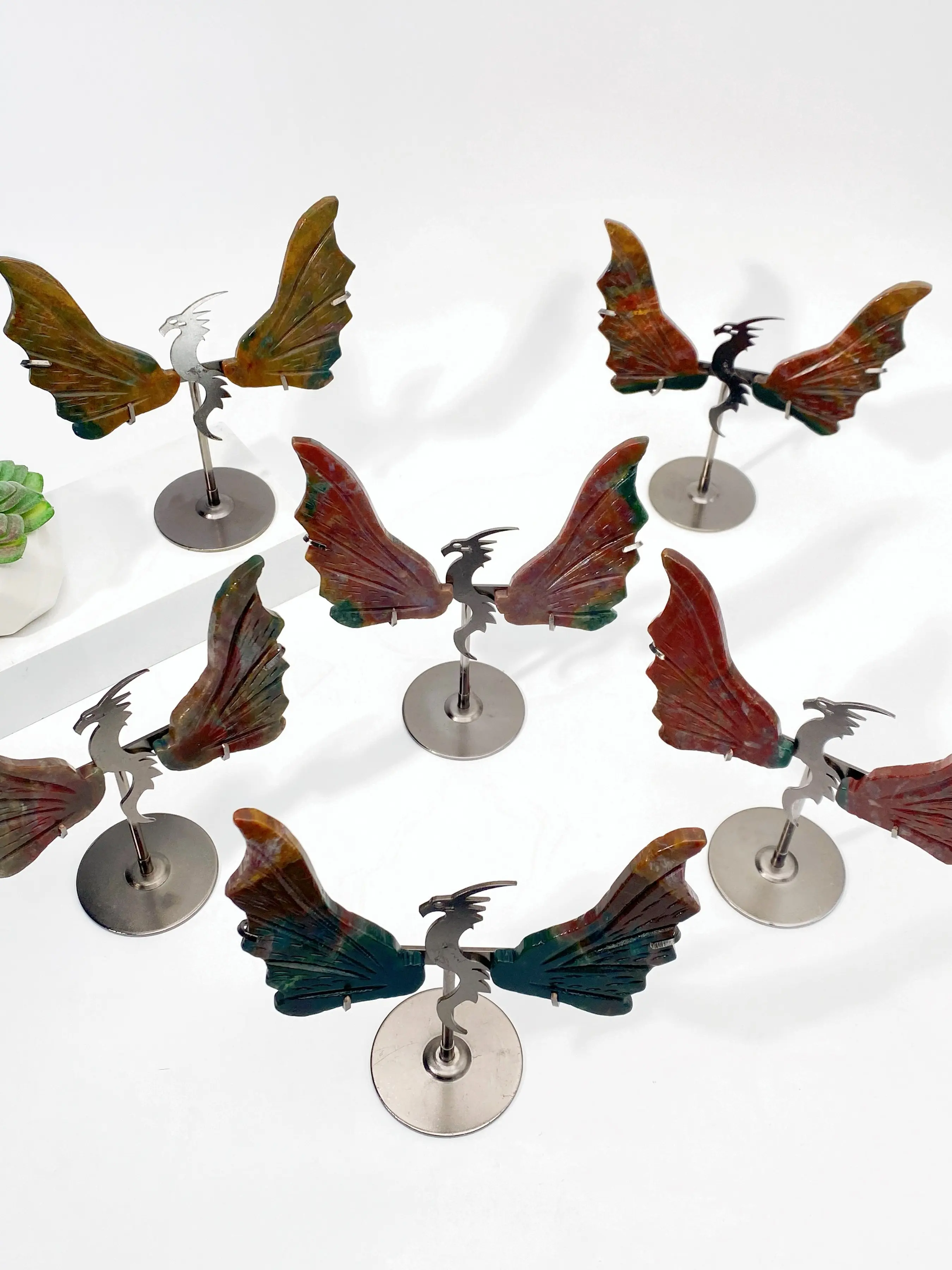 1pc Unique Ocean Jasper Flying Dragon With Bracket Ornaments, Desktop Decoration, Home Decoration, Crystal Ornaments, Father's Day Gifts, The Best Choice For Crystal Lovers.