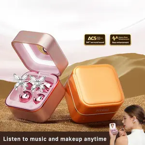 PIXNMO Clip-On Wireless Headphones with Bluetooth 6.0, Built-In Makeup Mirror & Fill Light, Hi-Definition Sound, Low-Power Stable Connection, Audio Earbuds for Music & Phone Calls, Perfect Gift for Girls