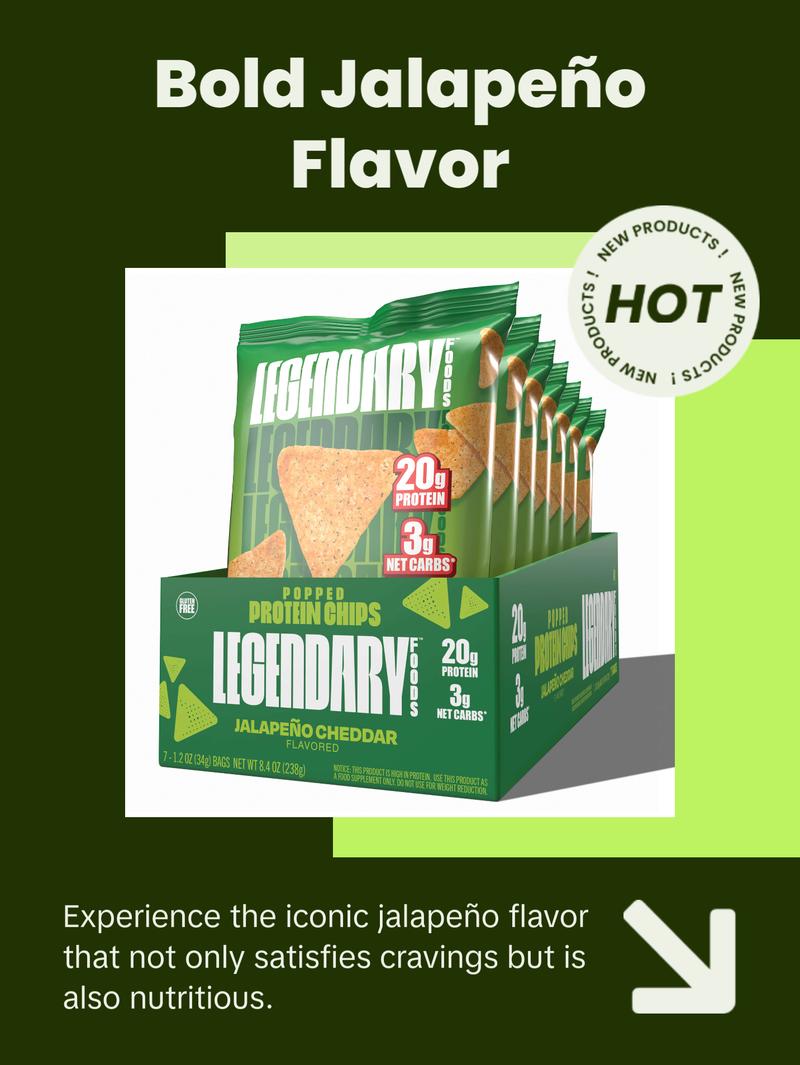 Legendary Foods 20 g Jalapeño Cheddar Air Popped High Protein Chips - Crispy Crunchy Snack - No Sugar added - High protein Snack - 7 pack
