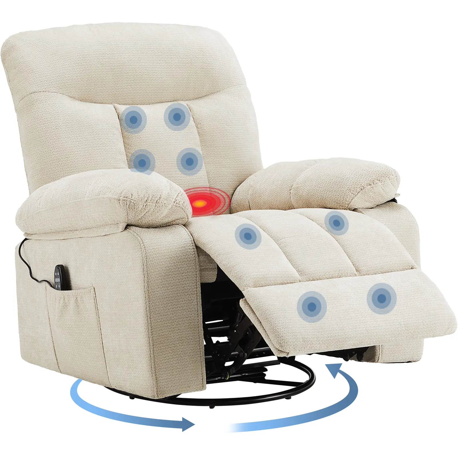 Chenille Fabric 360° Swivel Rocker Recliner Chair with Massage, Heat Function, Adjustable Angle Reclining, and Armrest Support, 360° Swivel Recliners, Adjustable Angle Recliners