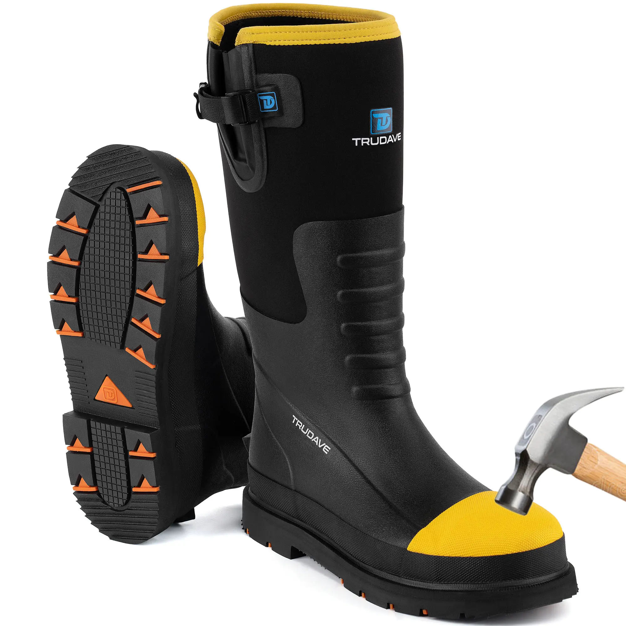【With steel toe】TruDave Work Boots for Men with Steel Toe & Shank, Waterproof Anti Slip Rain Boots, 6mm Neoprene Outdoor Hunting Boot, Comfortable Walking Shoes Black Boy #TiktokShopBlackFriday,shoes for back to school,back to school shoes
