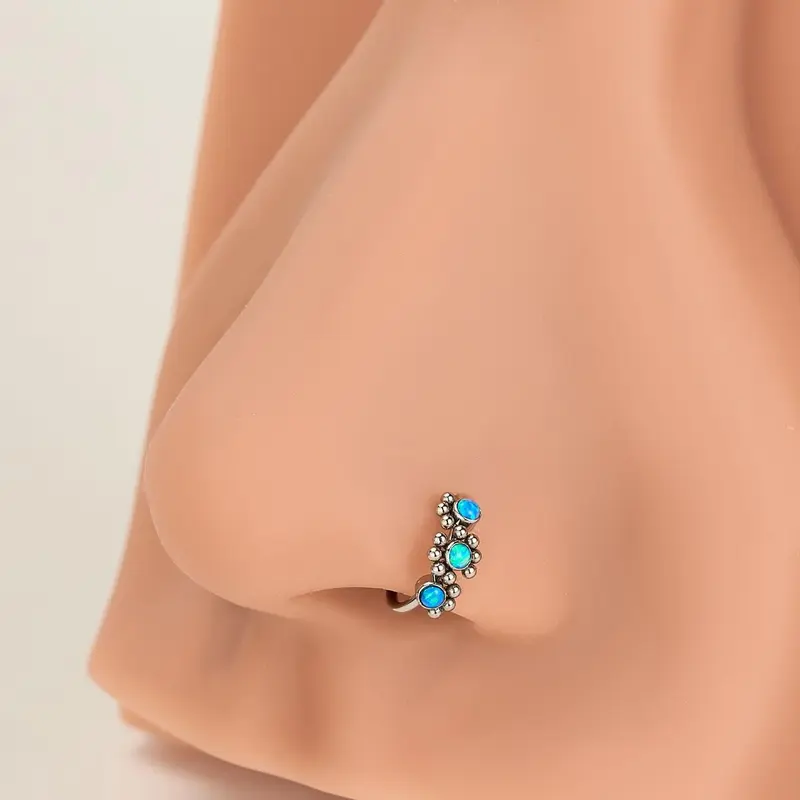 Oufer Triple Blue Opal 20G Boho Hinged Segment Nose Ring, 316L Stainless Steel Western Nose Rings for Women