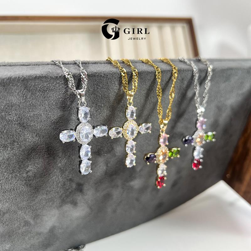 GGIRL 18K Gold Plated Dainty Cross Necklace for Women and man Cubic Zirconia Cross Necklace Faith Pendant Necklaces Trendy Stainless Steel Minimalist Fashion Jewelry Gift for Holiday Haul Christmas Birthdays Anniversaries