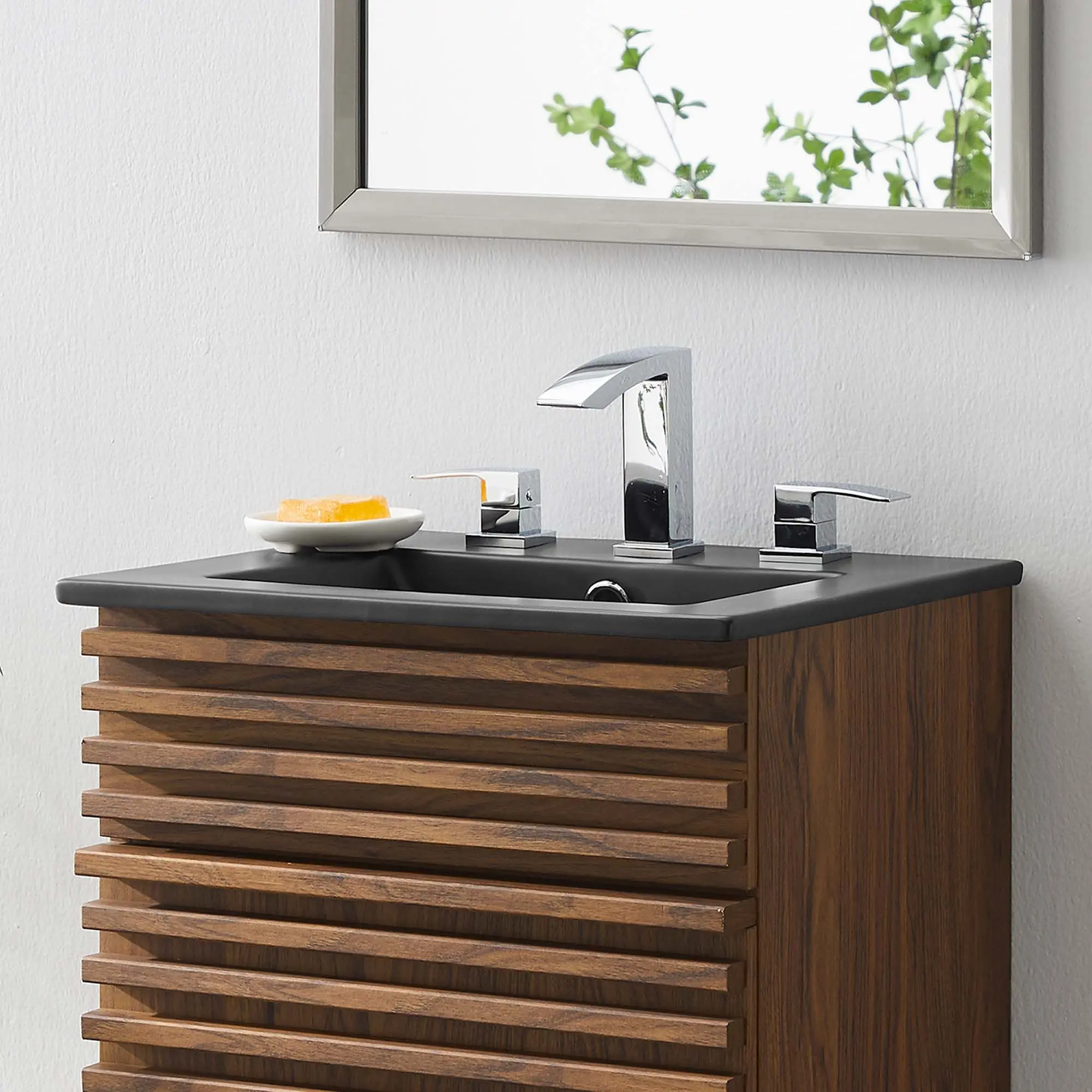 Cayman 18-in Modern Rectangle Black Ceramic Bathroom Sink - Compact Basin for Home Decor, Indoor Daily Routine Rinses, Countertop-Integrated Top, Faucet-Compatible