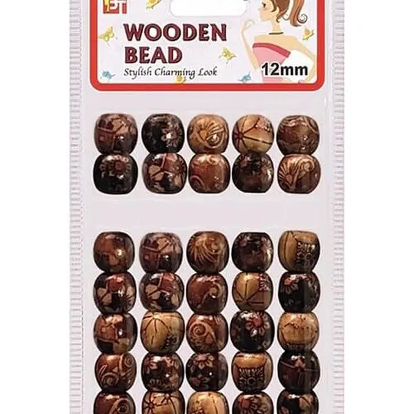 Beauty Town Patterned 12mm Wooden Beads - 35 pcs #07557