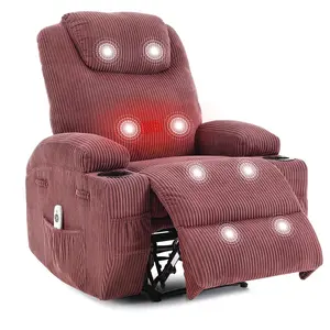 Garvee Electric Recliner Chair with Massage and Heat, 135° Adjustable Corduroy Single Sofa for Living Room & Bedroom, Featuring Cup Holders and Storage Pockets in Pink