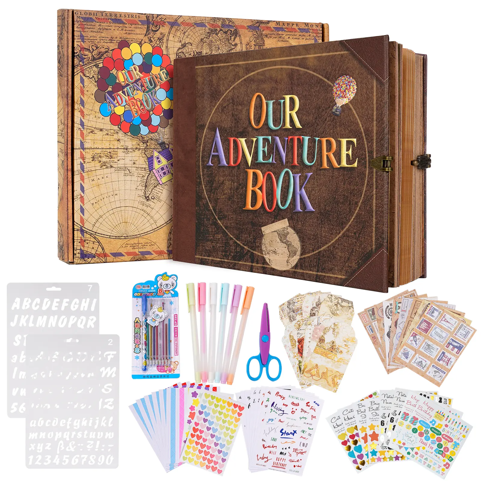 Our Adventure Book Classic Vintage Embossed Scrapbook - 146-Page DIY Photo Album for Scrapbooking, Commemorative Book with Envelope, Scrapbook Materials, Art Stickers, Travel Notebook, Anniversary Gift (Home Decor, Capture Fond Memories)