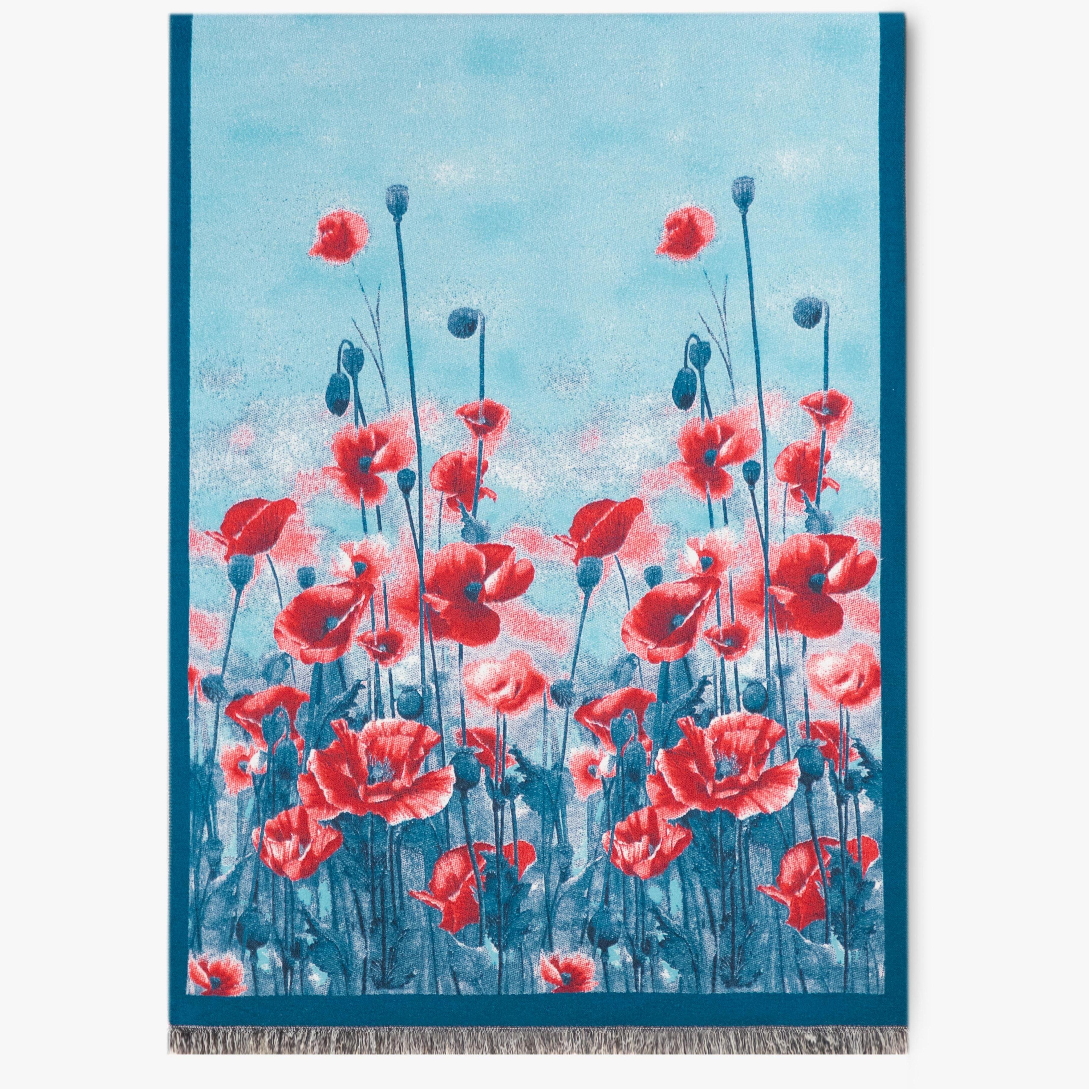 Women's Premier Quality Floral Cascade Scarf Shawl - Elegant Ombre Flower Design with Fringed Edges Cashmere Pashmina