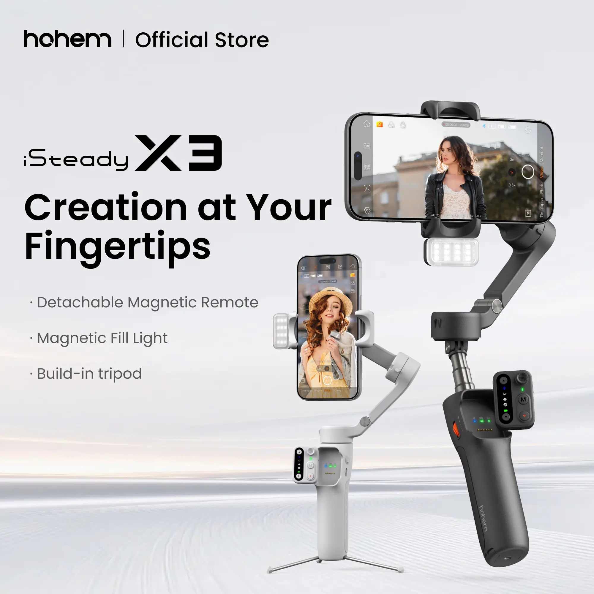 hohem iSteady X3 Gimbal Stabilizer for iPhone, Smartphone Gimbal with Detachable Remote Control, Portable Foldable 3-Axis Phone Gimbal for Android & iPhone 17 series, Built-in Tripod, Built-in Extendable Rod,Vlog Stabilizer Selfie Stand Selfie Stick