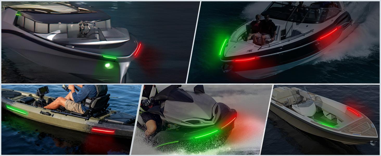 Nilight Boat Light Strip 2PCS 13Inch 66 LED Red Green Navigation Marine Bow Light 12V IP68 Waterproof for Universal Pontoon Boat Bass Boat Jon Boat Jetski Kayaki Portable USB Rechargeable Car LED Lights Vehicle