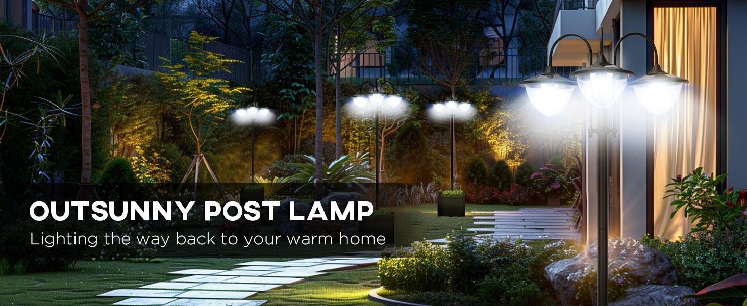 Outsunny 72" - 94.5" Solar Lamp Post, All-Weather Waterproof Stainless Steel, Vintage Style for Garden, 6 Hour Max Outdoor Ready LED Lighting, for Garden, Lawn, Pathway, Driveway