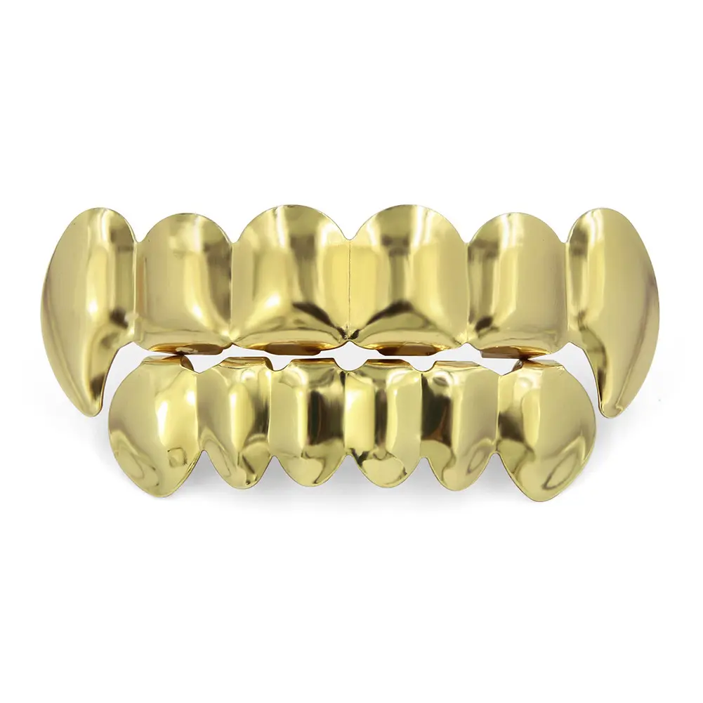 Hip Hop Teeth Grillz, Gold Plated Copper Alloy Flat Teeth Design, Universal Fit with Silicone Grip, Unisex Fashion Dental Accessories, Hip-Hop Enthusiasts, Platinum