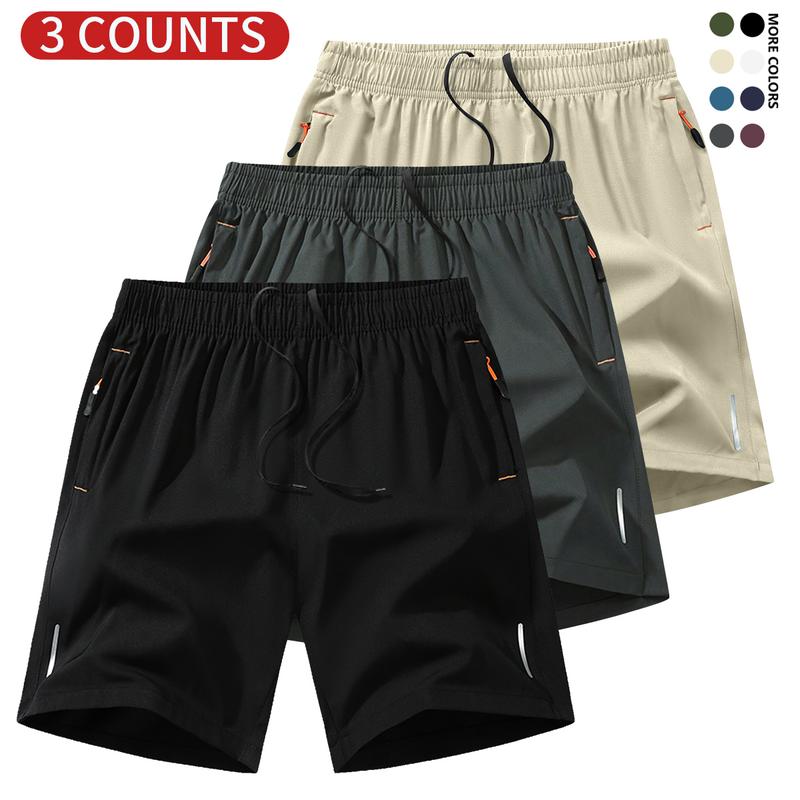 Men's Solid Color Zipper Pocket Shorts - Summer Casual Comfortable Breathable Three-Quarter Pants, Men's Everyday Bottoms, Tropical Beige, 3-Pack
