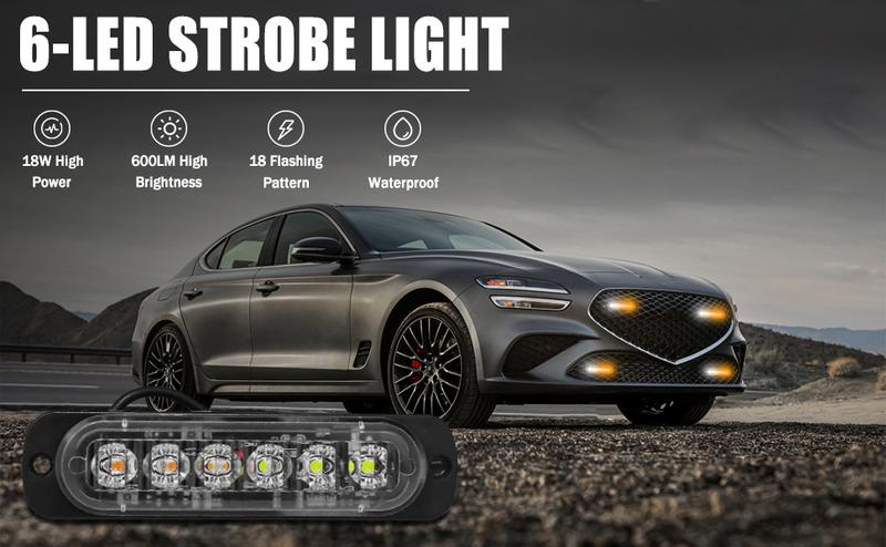 DIBMS Dual Color LED Emergency Strobe Lights, 8X Amber White 6 LED Warning Caution Hazard Light Bar for Car Truck Van Off Road Vehicle ATV SUV Surface Mount amber  car  lights