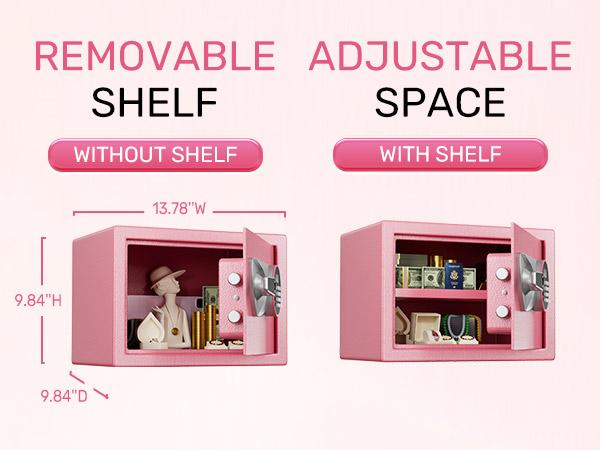 BlackSmith Home Biometric Safe 1.0 Cub Quick Access Fingerprint Lock Box With Keys Keypad Wall Mount Cabinet Safe Secure Money Jewelry with Fireproof Bag Mute Mode LED Light, Pink